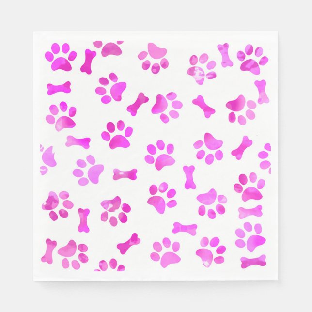 Watercolor Pink Paw Prints Birthday Napkin (Front)