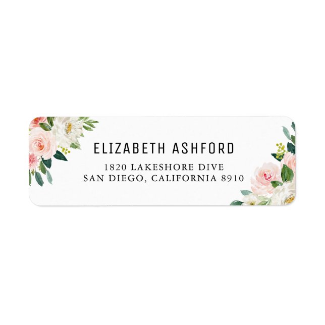 Watercolor Pink Peach Floral Bouquets Address (Front)