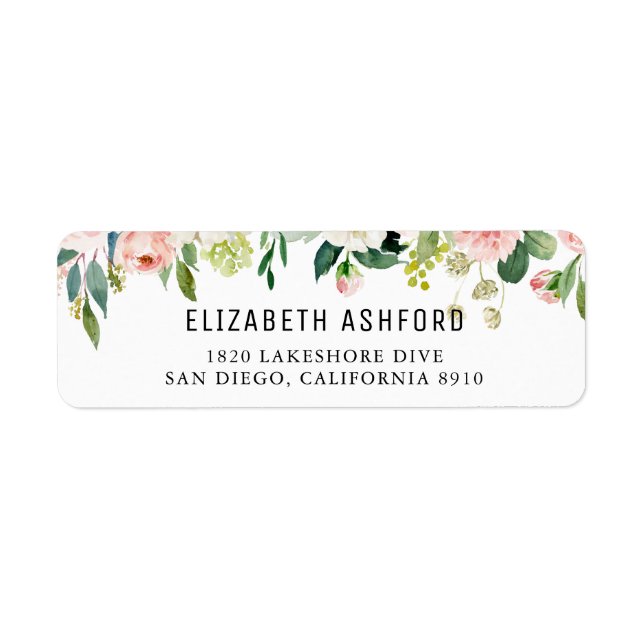 Watercolor   Pink Peach Floral Garland Address (Front)