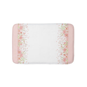 Watercolor Pink Peach White Floral Border Bath Mat