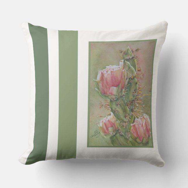 Watercolor Pink Pear Cactus Outdoor Pillow (Front)