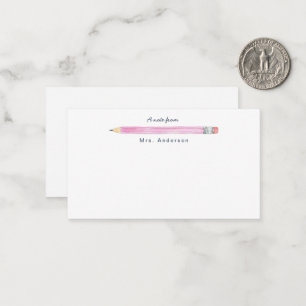 Watercolor Pink Pencil Teachers Little Card