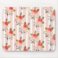 Watercolor Pink Peonies adn Greenery Pinstripes