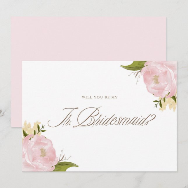 Watercolor Pink Peonies Be My Junior Bridesmaid Invitation (Front/Back)