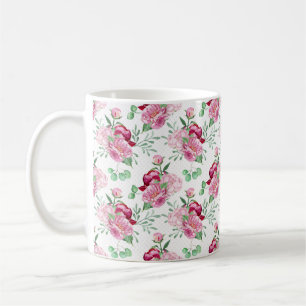 watercolor pink peonies coffee mug