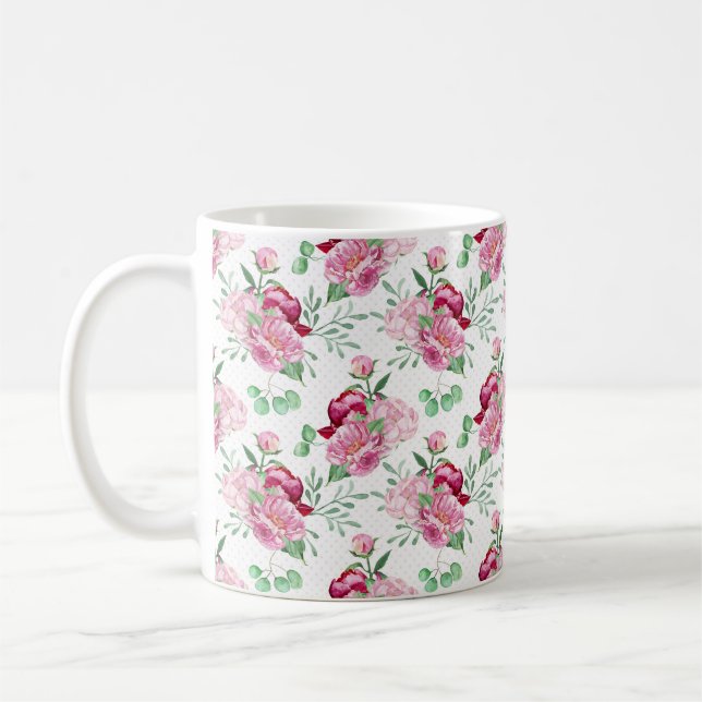 watercolor pink peonies coffee mug (Left)