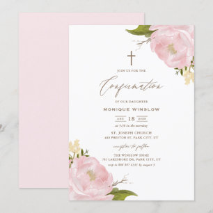 Watercolor Pink Peonies Confirmation Invitation