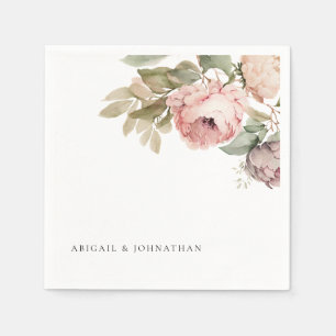 Watercolor Pink Peonies Custom Wedding Napkin