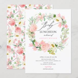 Watercolor Pink Peonies Floral Baby Luncheon Invitation