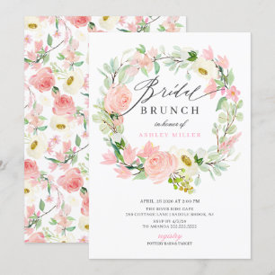 Watercolor Pink Peonies Floral Bridal Brunch Invitation