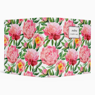 Watercolor Pink Peonies Floral Pattern chic Custom Binder