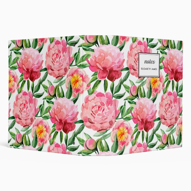 Watercolor Pink Peonies Floral Pattern chic Custom Binder (Background)