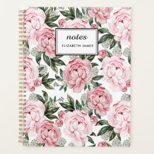 Watercolor Pink Peonies Floral Pattern chic Custom Planner