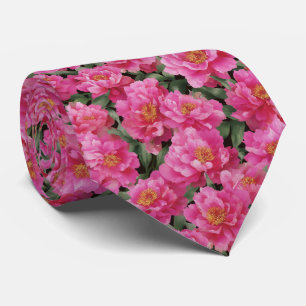 Watercolor Pink Peonies Floral Pattern Tie