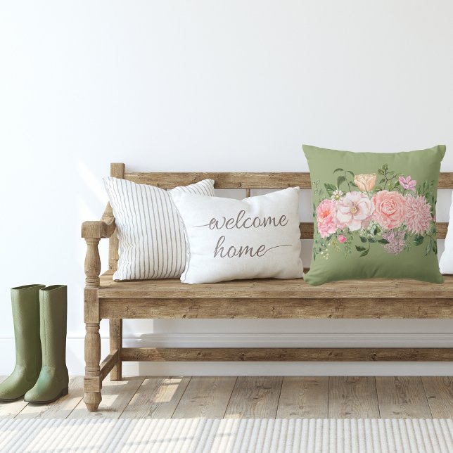 Watercolor Pink Peonies Floral Throw Pillow (Creator Uploaded)