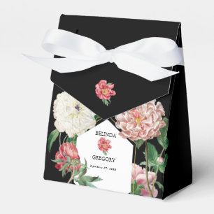 Watercolor Pink Peonies Flowers Wedding Black Favor Box