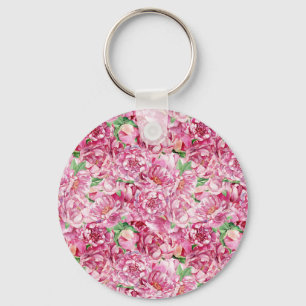 Watercolor Pink Peonies Keychain