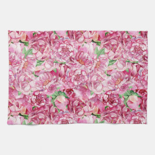 Watercolor Pink Peonies Kitchen Towel