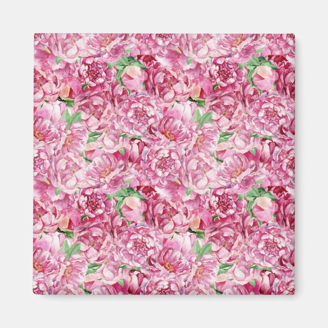 Watercolor Pink Peonies Magnet (Front)