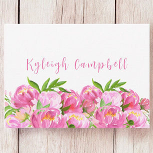 Watercolor Pink Peonies Personalized / Elegant Card