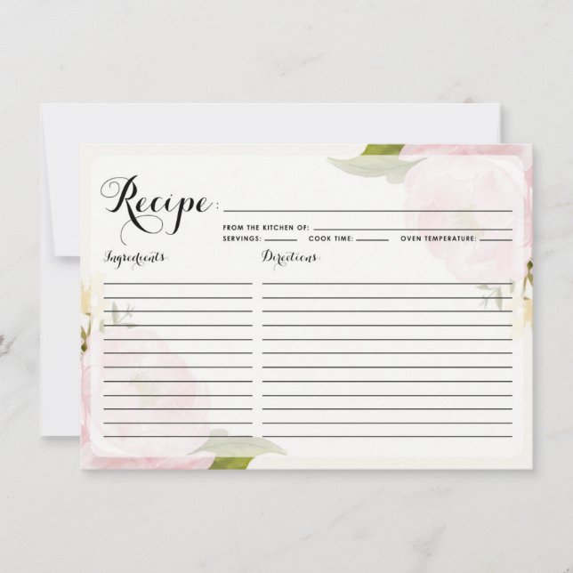 Watercolor Pink Peonies Recipe Card (Front)