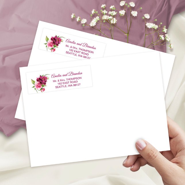 Watercolor Pink Peonies Rustic Wedding Address  (Creator Uploaded)