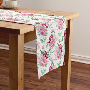 watercolor pink peonies short table runner