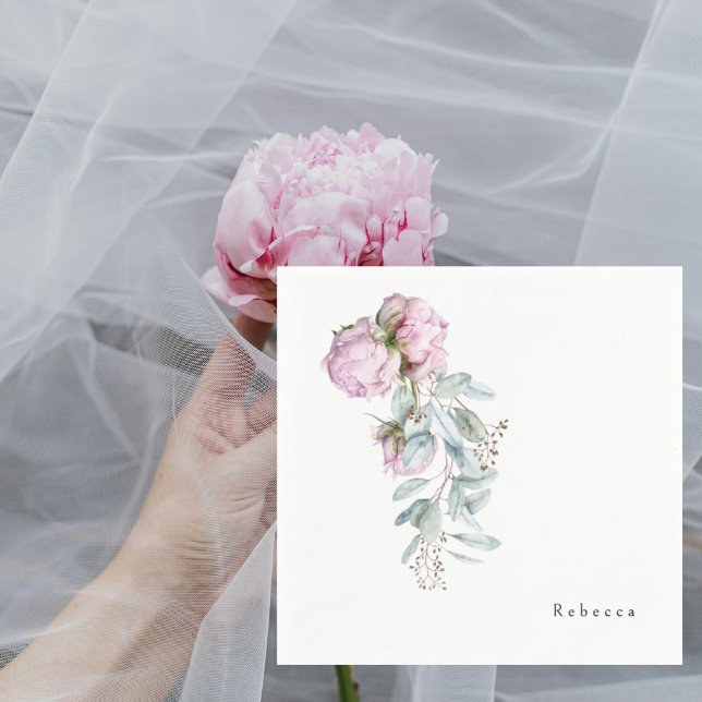 Watercolor Pink Peonies Shower Napkin (Creator Uploaded)