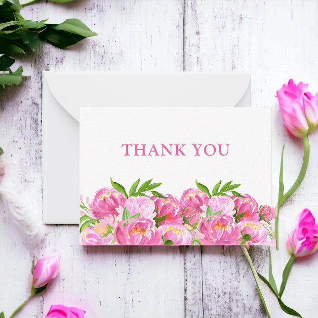 Watercolor Pink Peonies Thank You Card (Creator Uploaded)