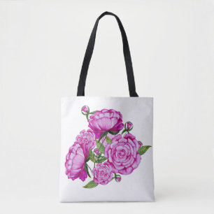 Watercolor pink peonies  tote bag