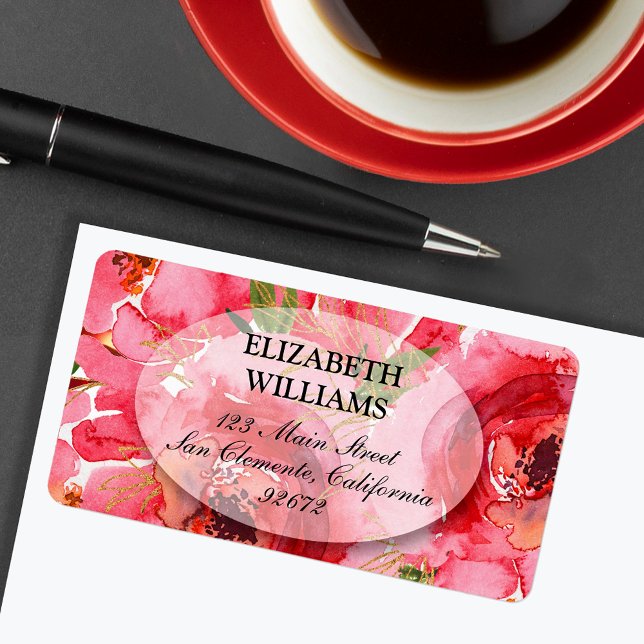 Watercolor Pink Peony Floral Address Label (Creator Uploaded)