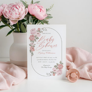 Watercolor Pink Peony Floral Blossom Baby Shower Invitation