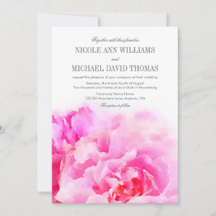 Watercolor Pink Peony Floral Wedding Invitations