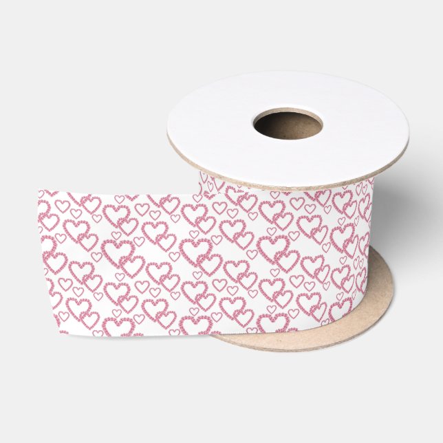 Watercolor Pink Peony Hearts  Satin Ribbon (Spool)