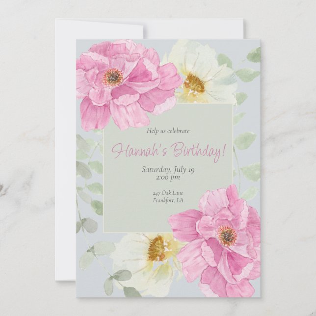 Watercolor Pink Peony  Invitation (Front)