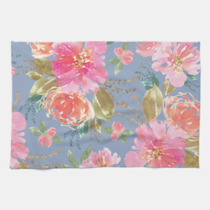 Watercolor Pink Peony Pattern Kitchen Towel
