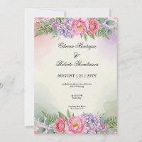 Watercolor Pink Peony Purple Hydrangea Wedding