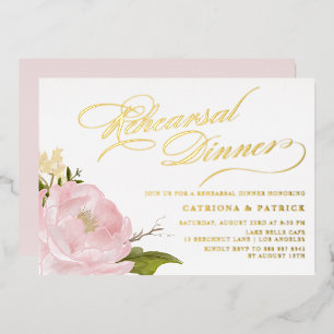 Watercolor Pink Peony Rehearsal Dinner Gold