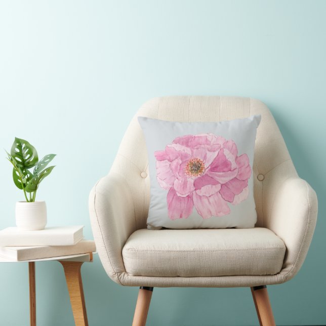 Watercolor Pink Peony  Throw Pillow (Chair)