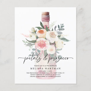 Watercolor Pink Petals & Prosecco Bridal Shower Flyer