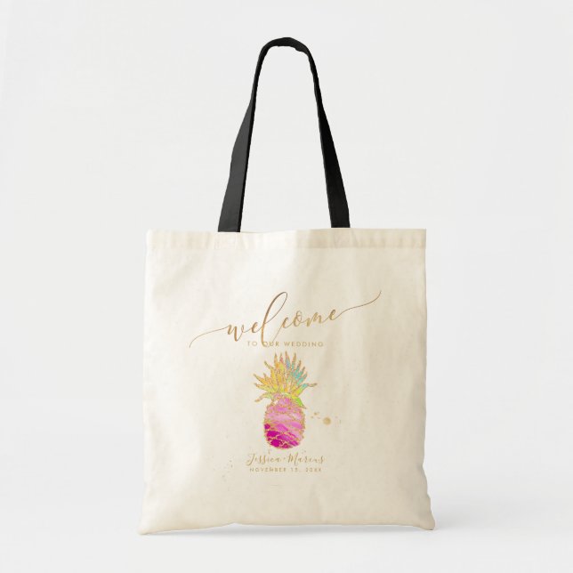 Watercolor Pink Pineapple Welcome Gifts Tote Bag (Front)