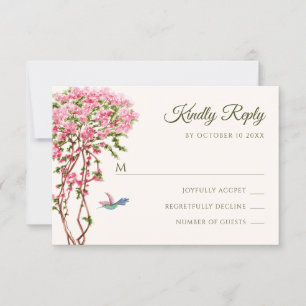 Watercolor pink plants  RSVP card