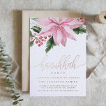 Watercolor Pink Poinsettia Holly Hanukkah Party<br><div class="desc">Invite guests to your event with this customizable Hanukkah party invitation. It features watercolor pink poinsettia and holly. Personalize this poinsettia invitation by adding your event details. This floral Hanukkah party invitation is available on other cardstock.</div>