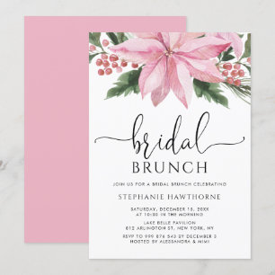 Watercolor Pink Poinsettia Winter Bridal Brunch Invitation