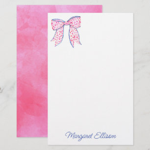 Watercolor Pink Polka Dot Bow Stationery