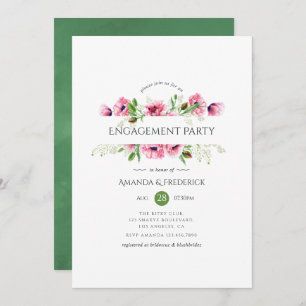 Watercolor Pink Poppies Engagement Party Invitation