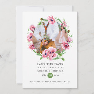 Watercolor Pink Poppies Wedding Photo Save The Date