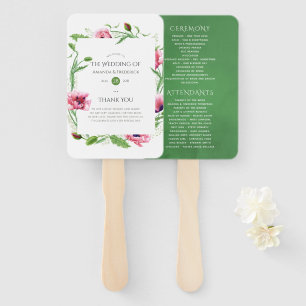 Watercolor Pink Poppies Wedding Program Hand Fan