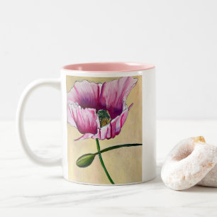 Watercolor pink poppy art flower Two-Tone coffee mug