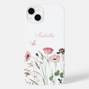 Watercolor Pink Poppy Meadow Custom Name Case-Mate iPhone 14 Plus Case